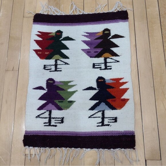 Vtg Set Handmade Peruvian Textile Placemats Wall Hangings Folk Art Girls Birds - Picture 3 of 13